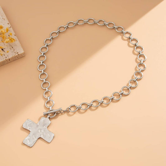 Chunky Cross Necklace - Silver
