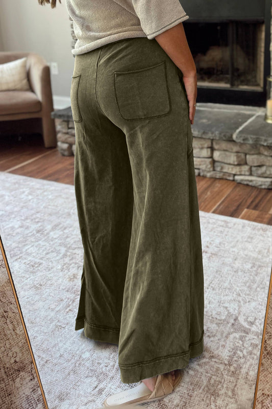 Mineral Wash Seam Flare Leg Drawstring Pants