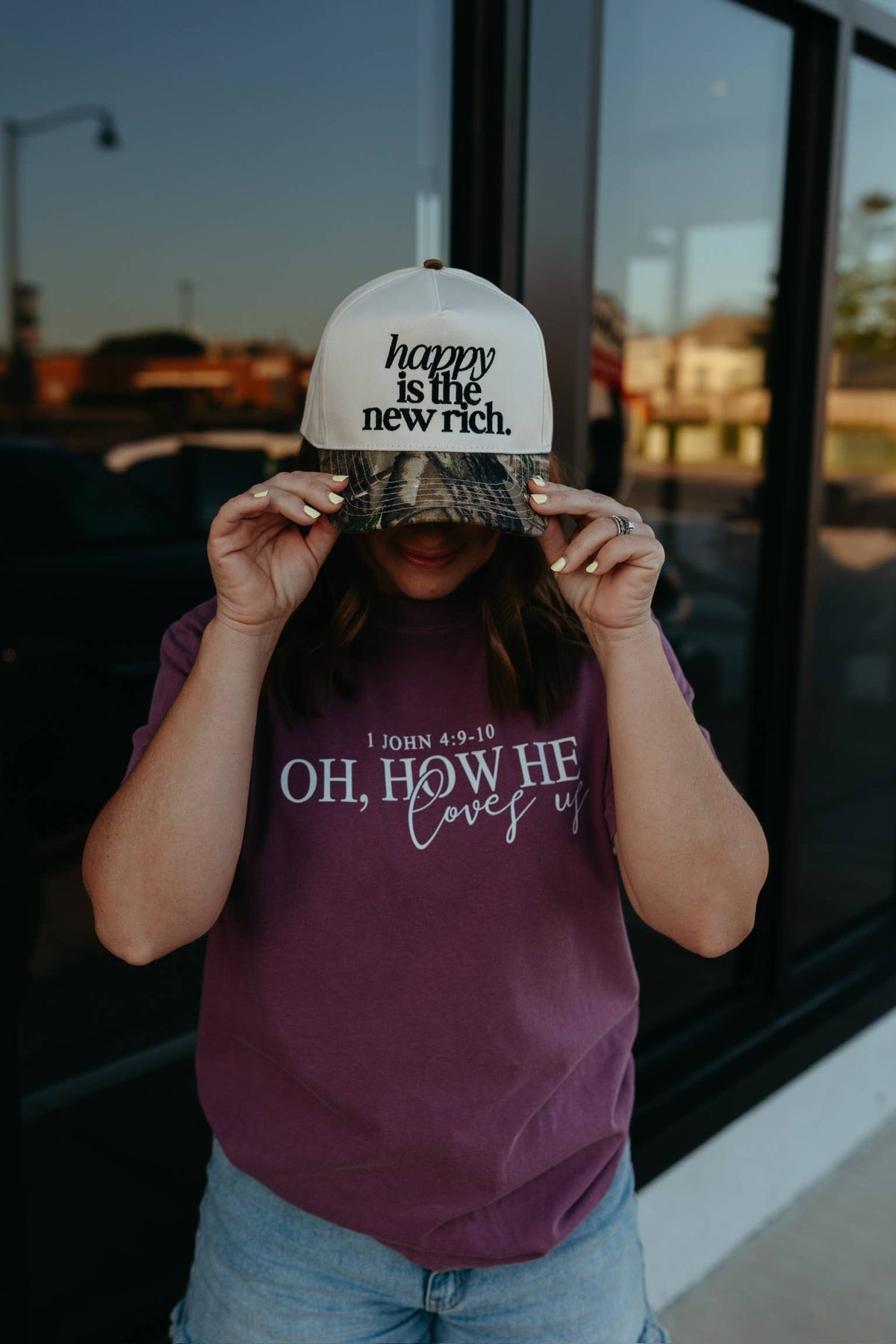 Happy is the New Rich Camo Embroidered Trucker Hat