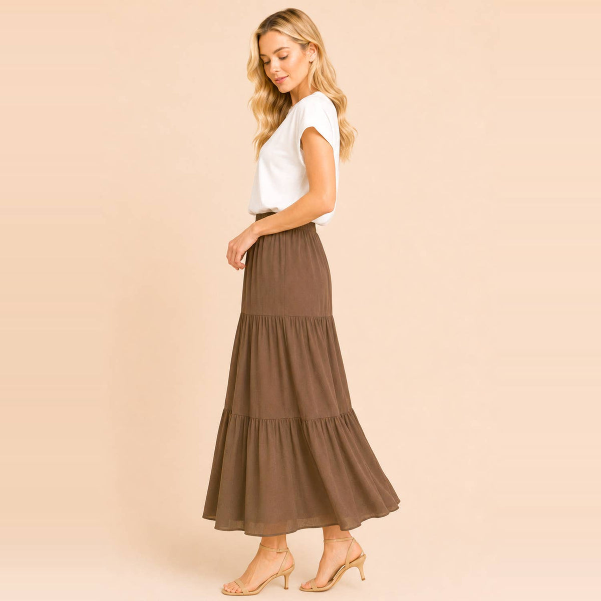 Solid Tiered Maxi Skirt