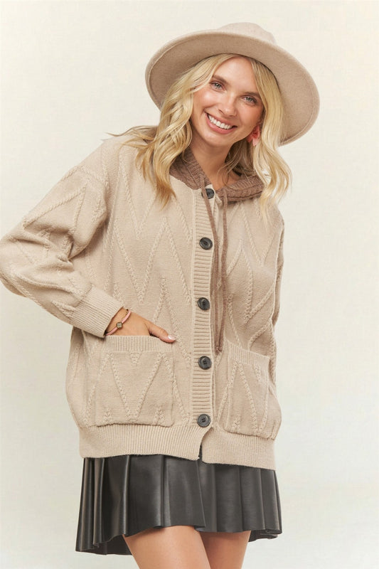 Knit Sweater Cardigan with Hoodie