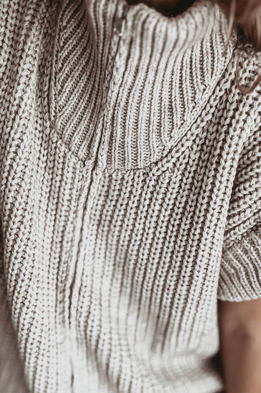 Textured Zip-Up Short Sleeve Sweater Cardigan