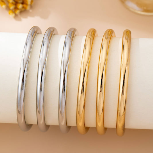 Chunky Triple Tube Bangle Set - Silver