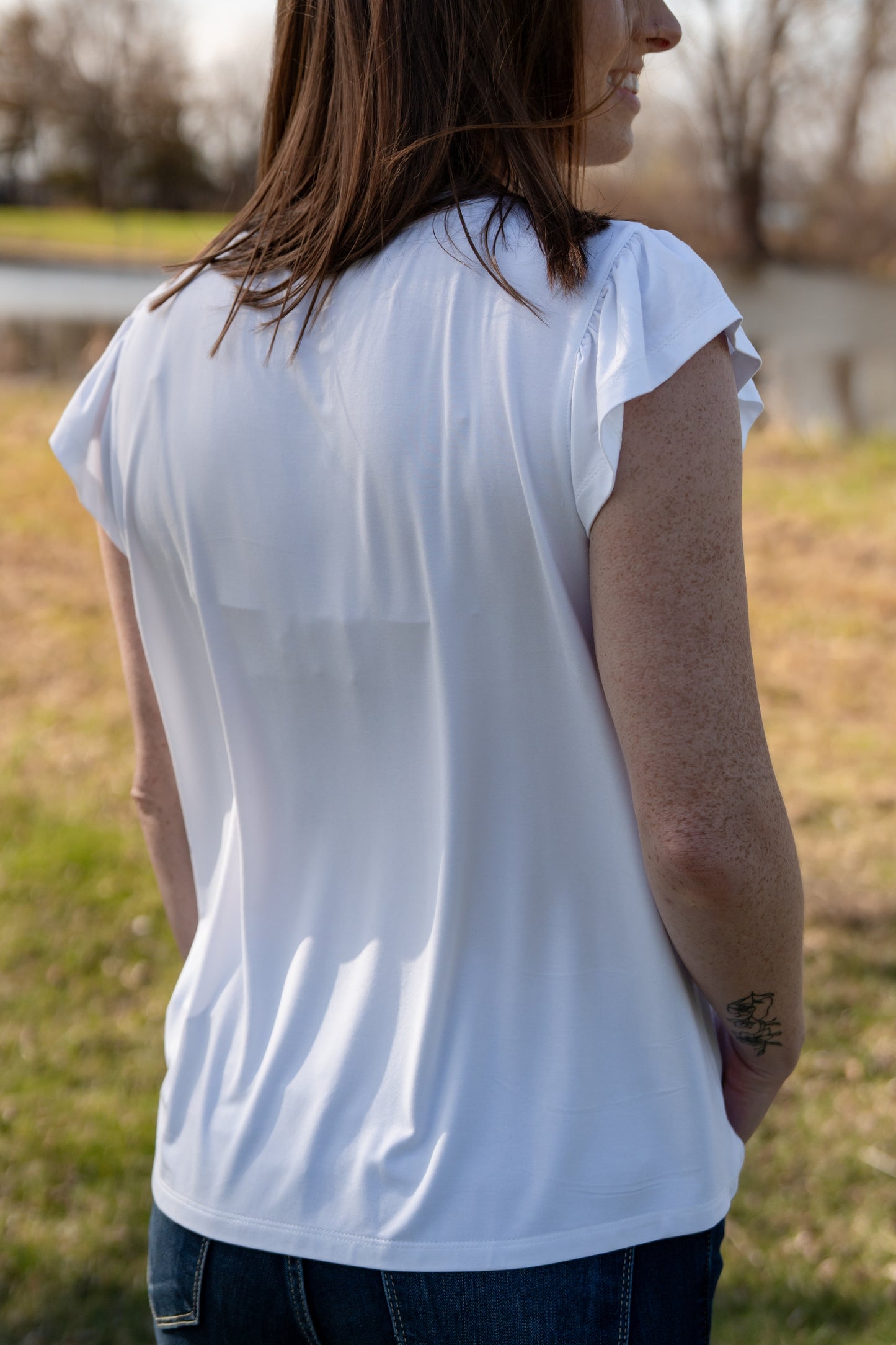 Staccato White Ruffle Sleeve Top