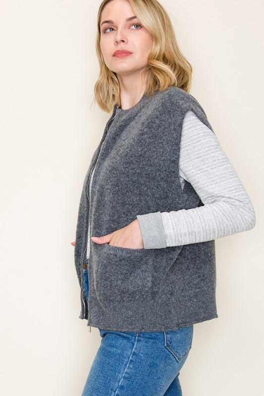 Charcoal Sweater Vest with Patch Pockets