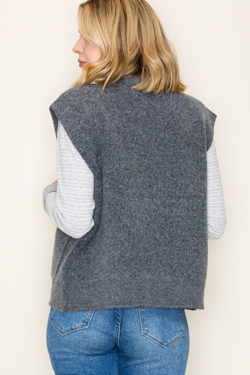 Charcoal Sweater Vest with Patch Pockets