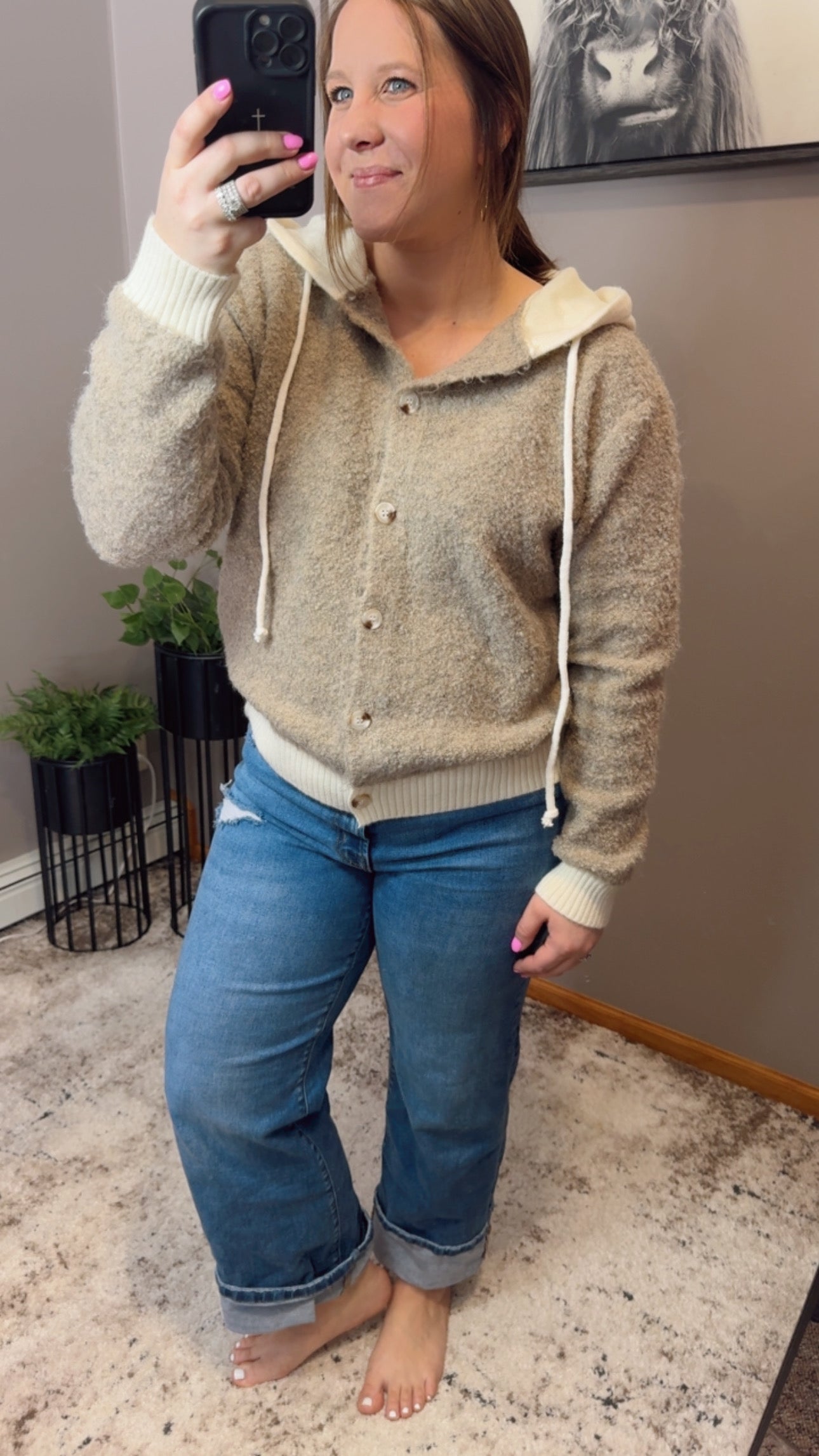 Button Down Boucle Sweater