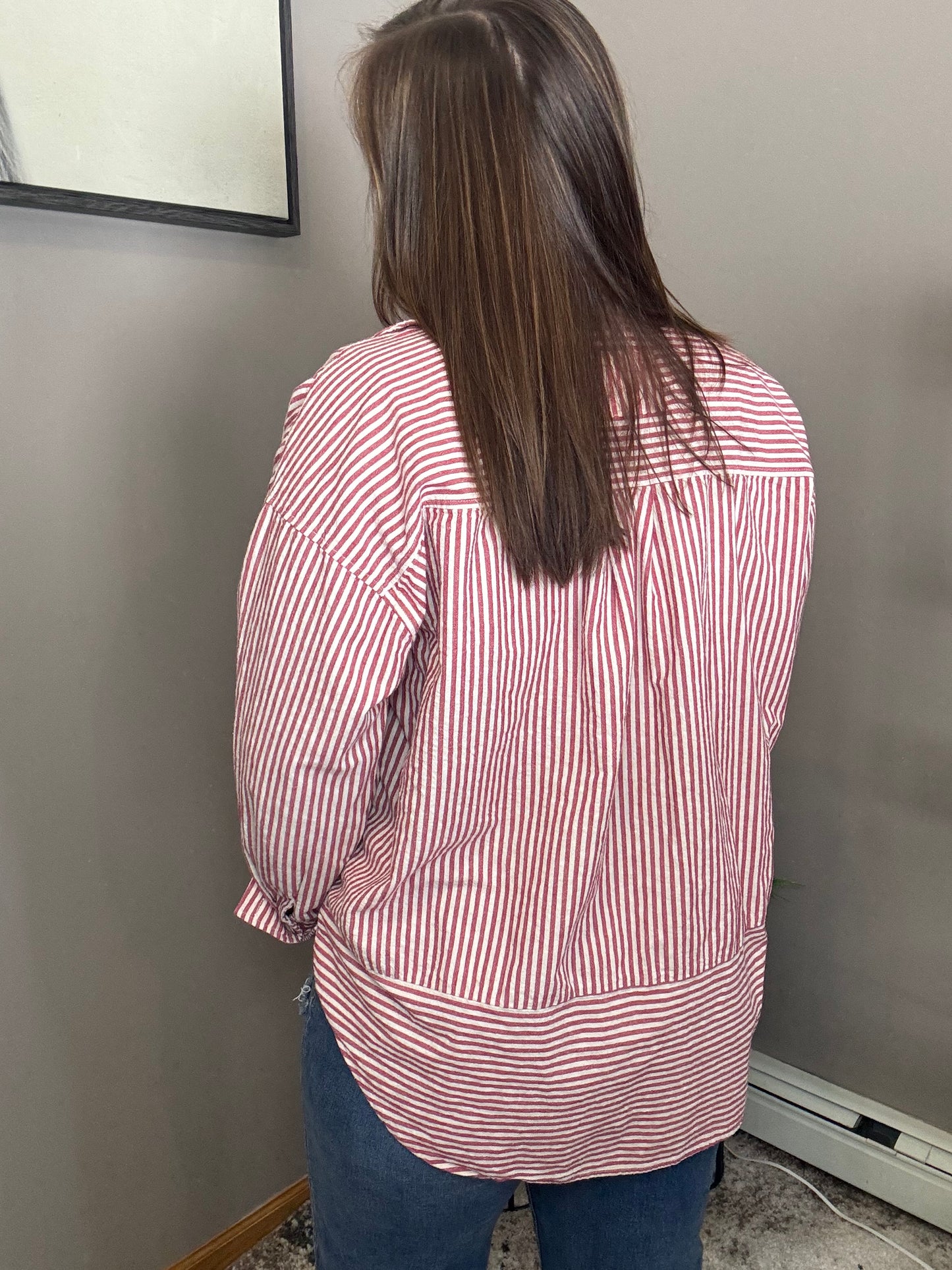 Red Striped Button Up