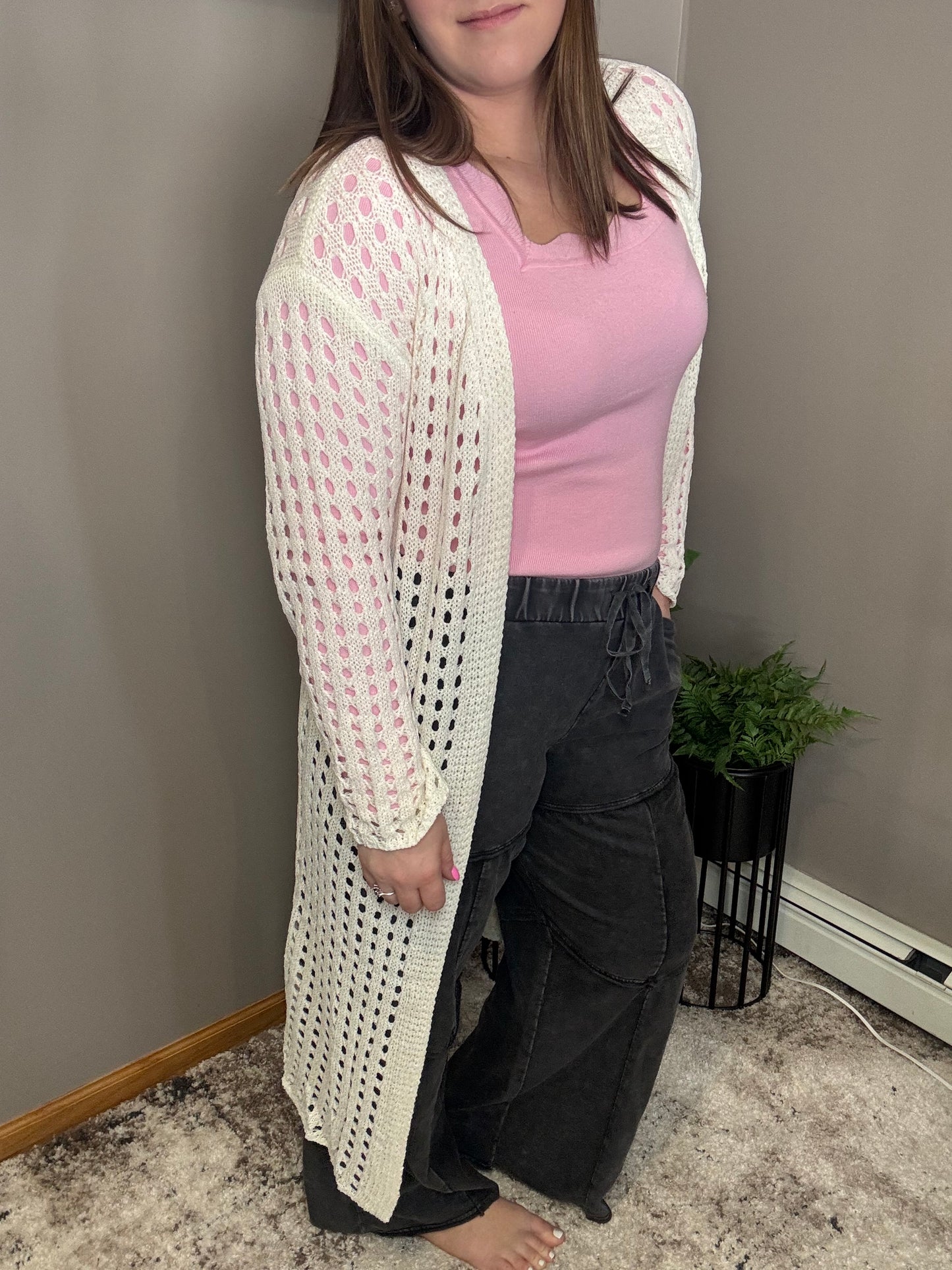 Long White Knit Cardigan
