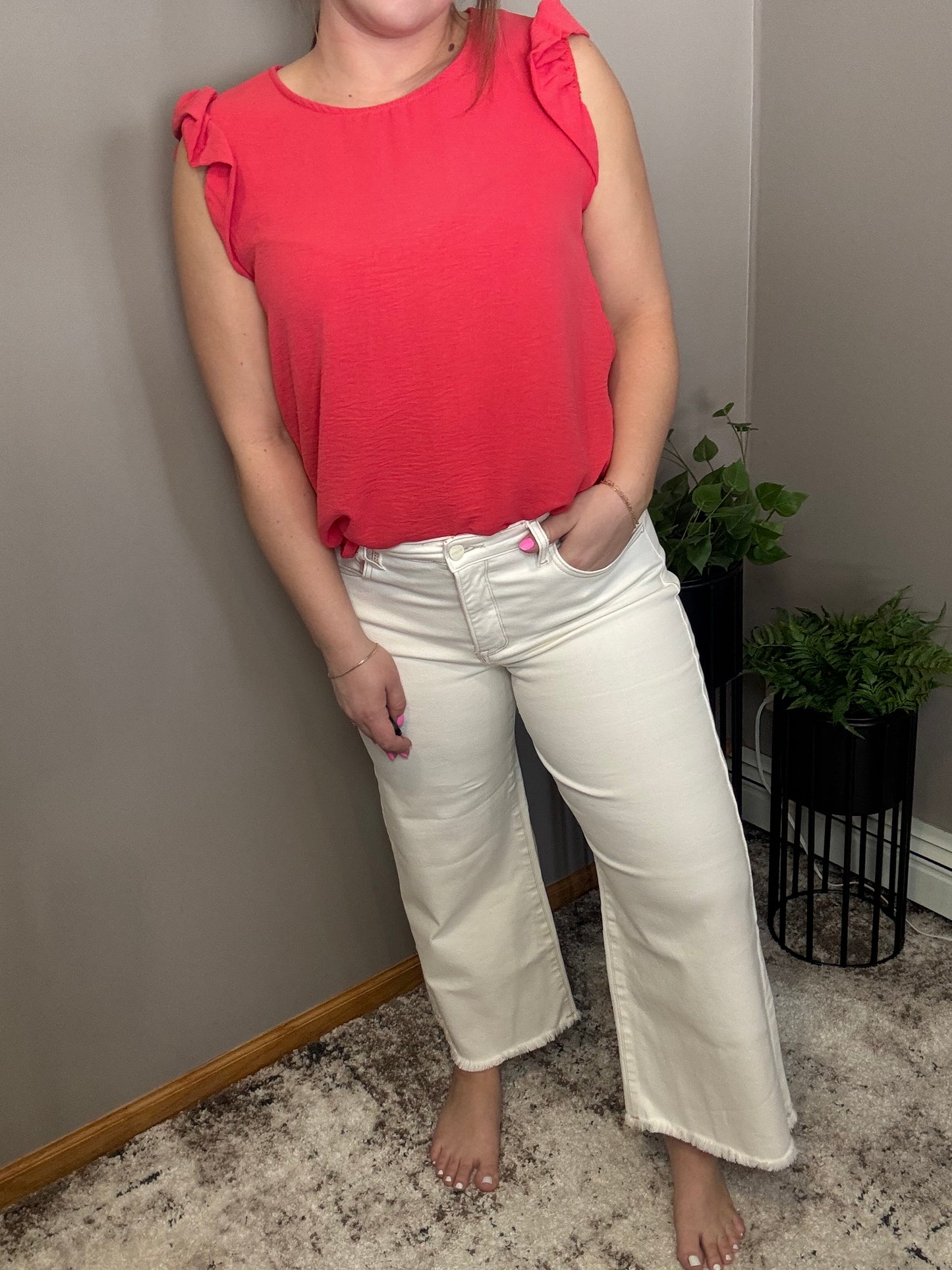 Risen White High Rise Wide Crop Jean