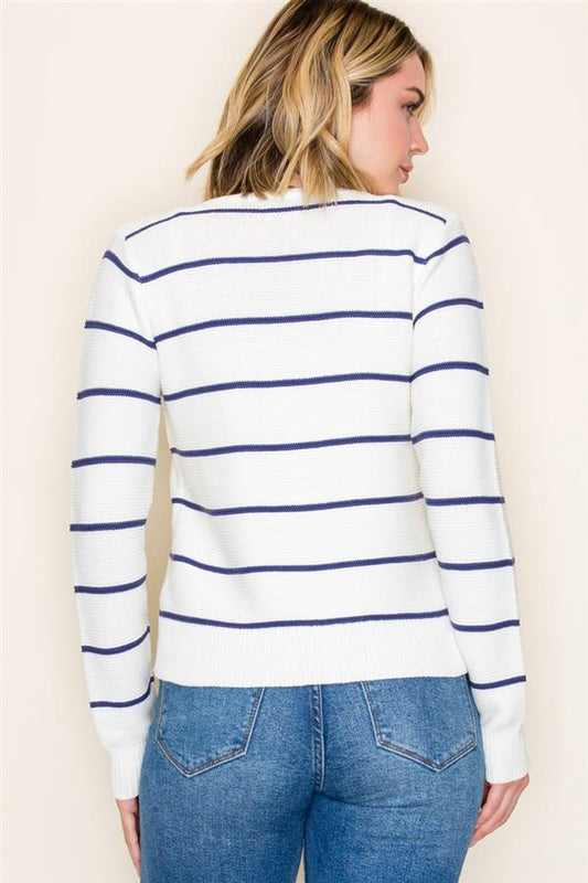 Navy Striped Tie Sweater