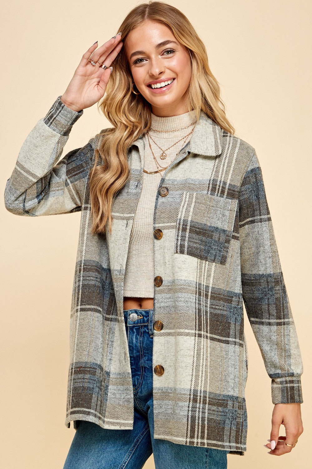Plaided Shacket with Pockets and Buttons