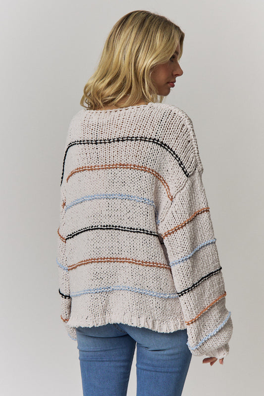 Relaxed Striped Chunky Knit Sweater