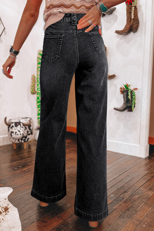 Black Wide Leg Pocketed High Waist Jeans