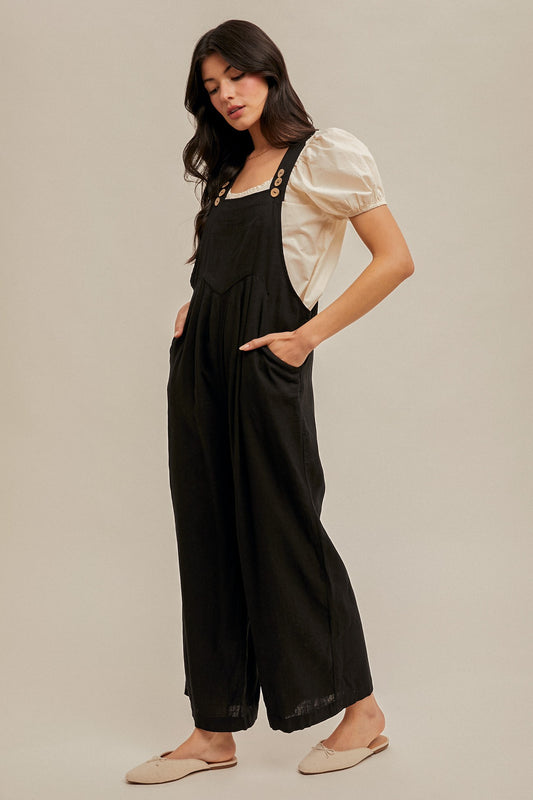 Wide Leg Linen Overall