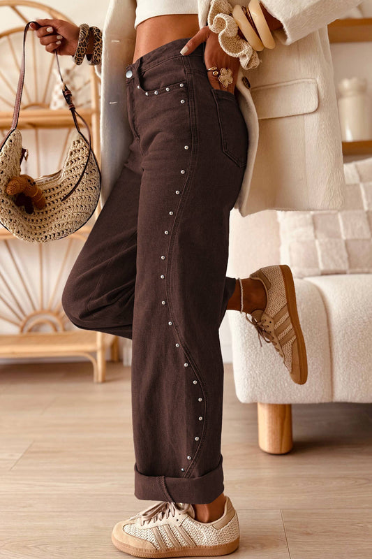 Brown Seam Rivet Detail Jeans