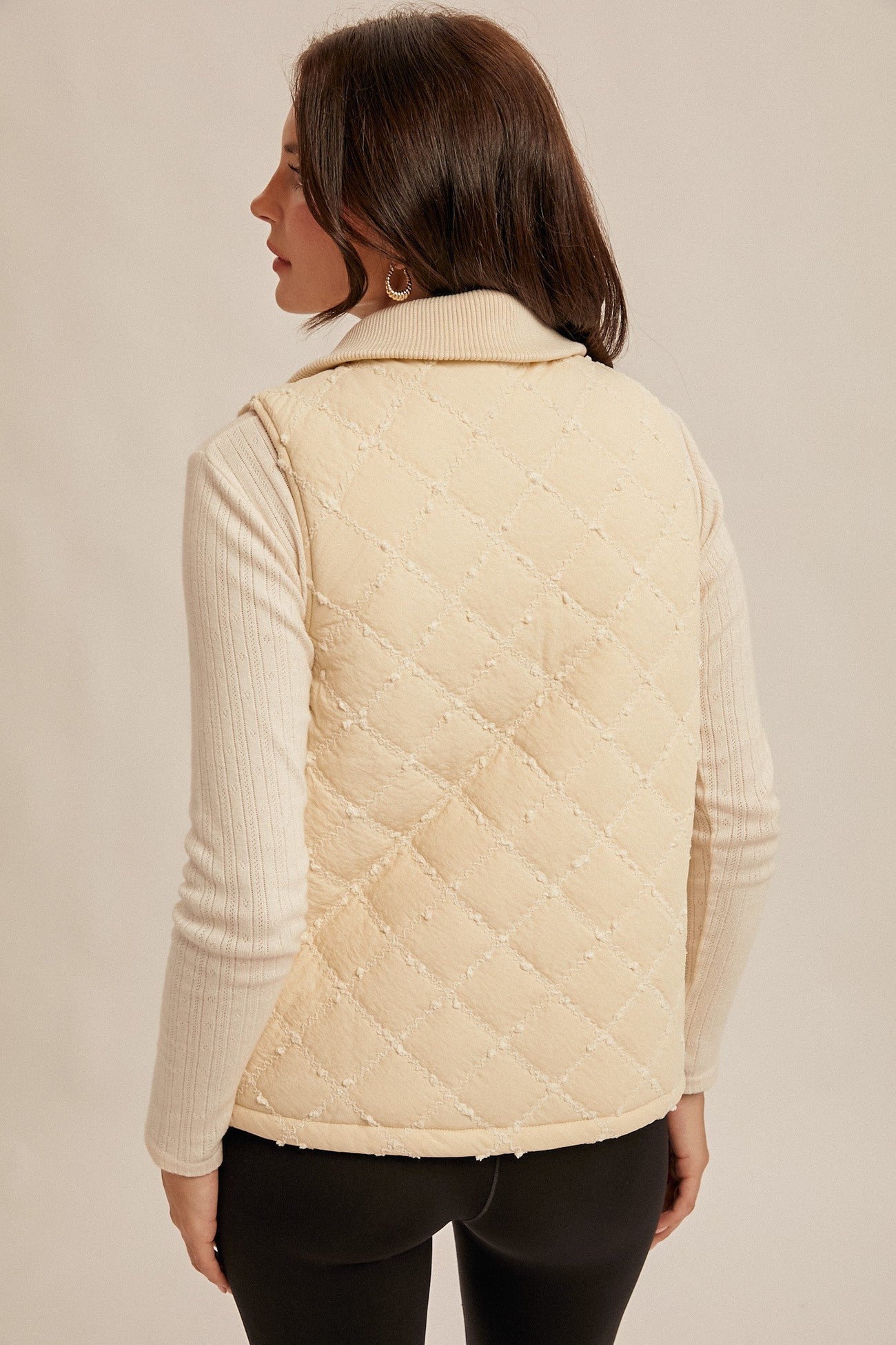 Stitch Detailed Rib Collar Padded Vest