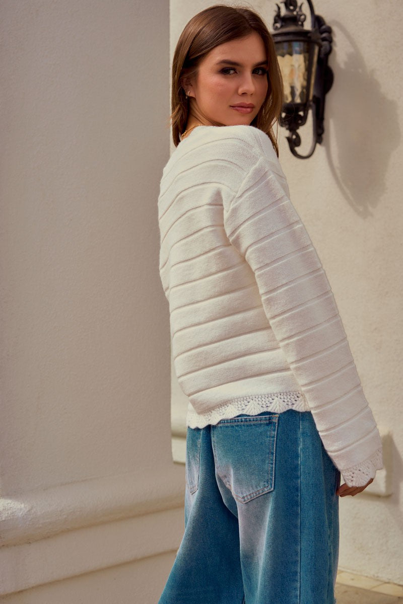 Trimmed Button Down Sweater Cardigan