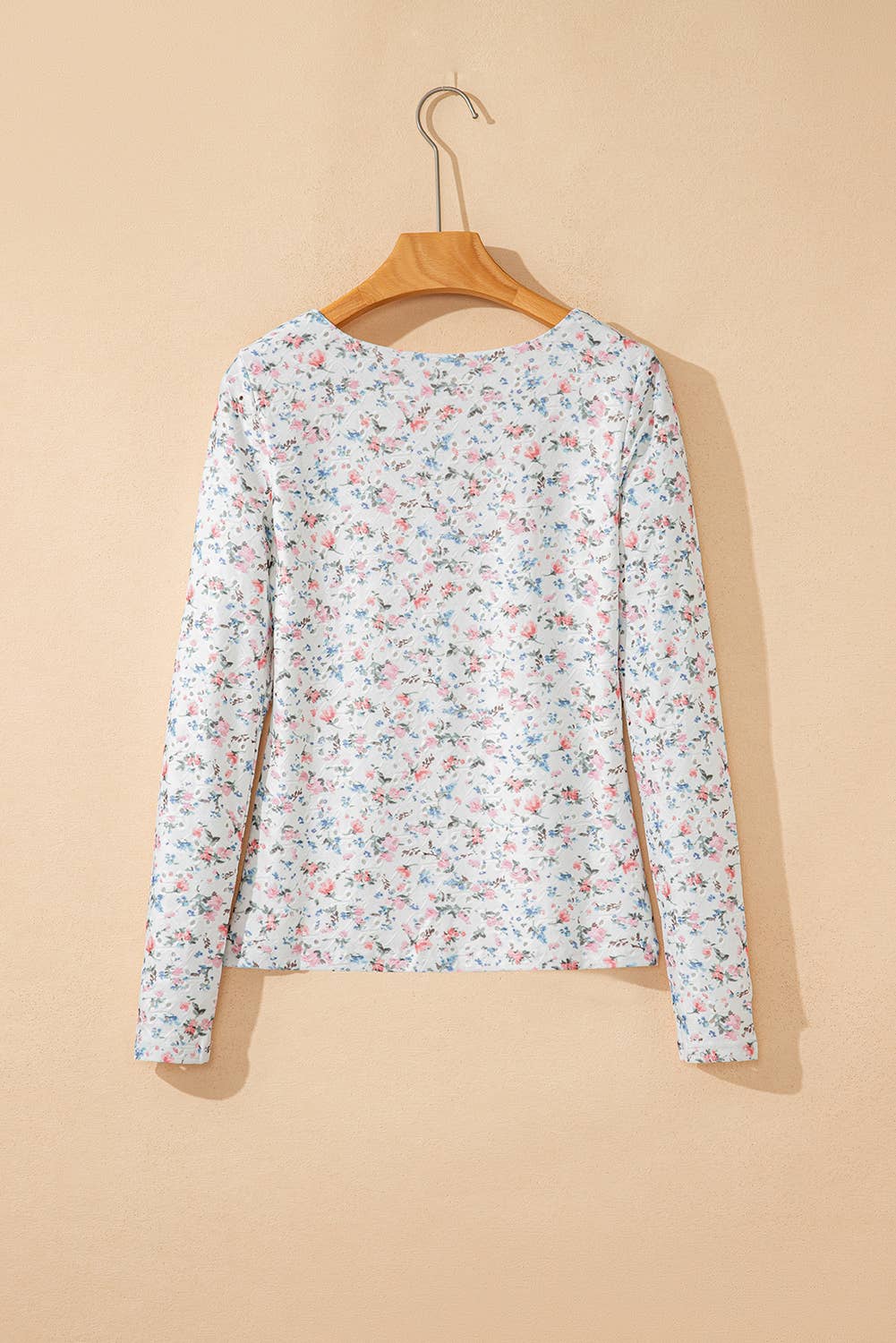 Floral Print Square Neck Long Sleeve Top