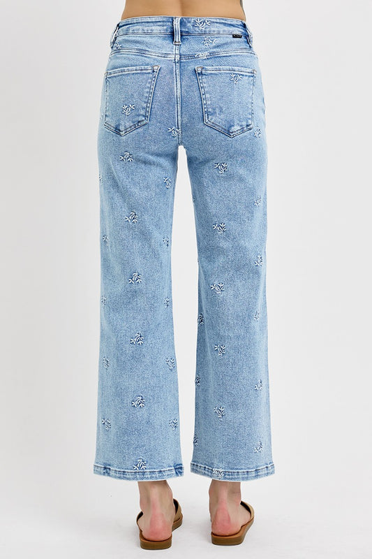 High Rise Crop Embroidered Jeans
