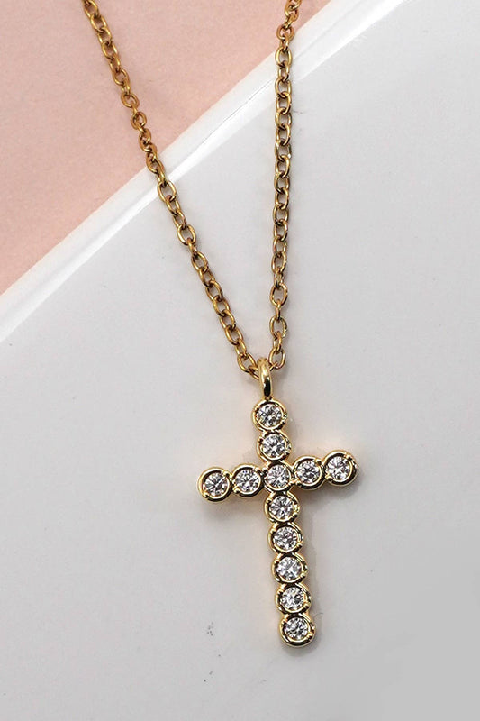 Stainless Steel Cross Necklace - Gold