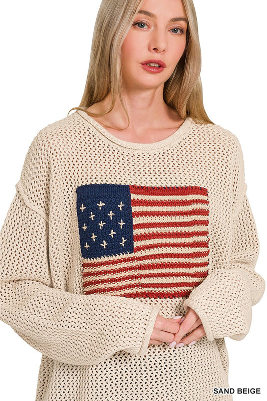 American Flag Long Sleeve Knit Sweater