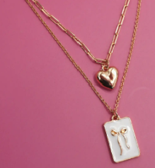 Square Bow Charm Layered Necklace