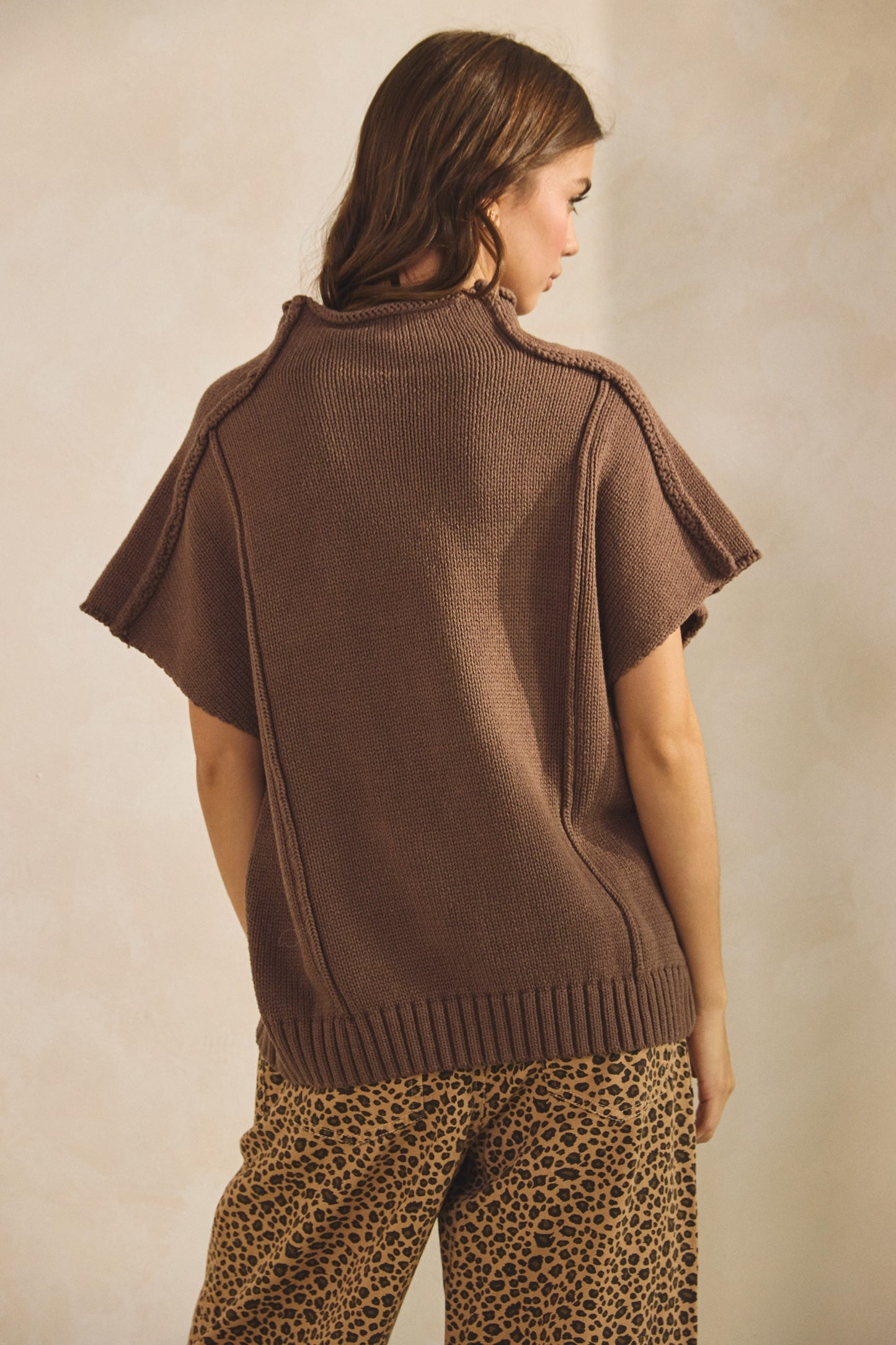 Relaxed Fit Ribbed Short Sleeves Sweater