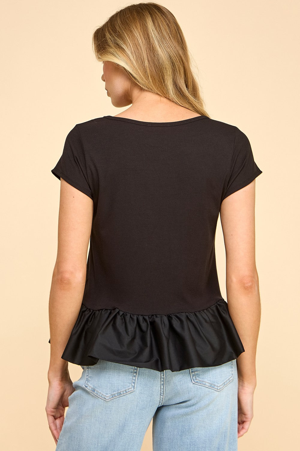 Solid Ribbed Top With Solid Contrast