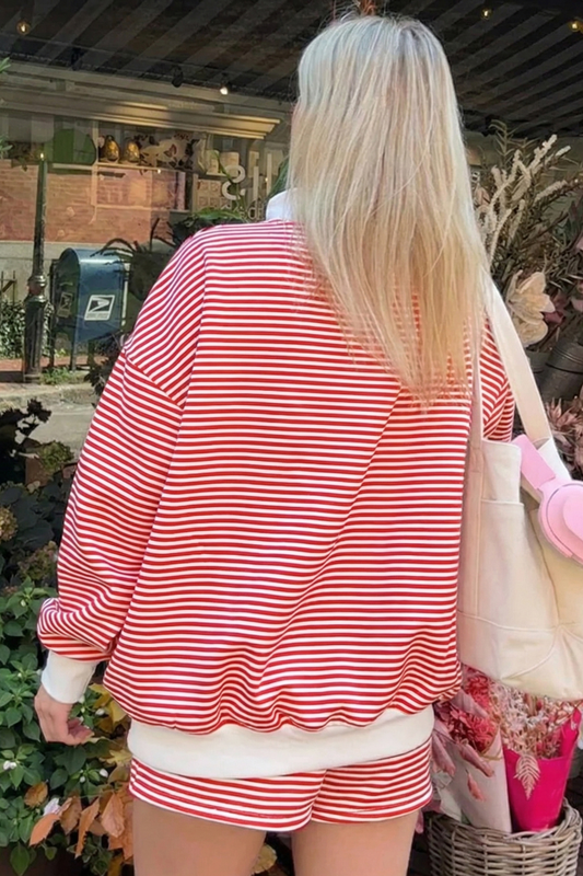 Stripe Oversize Mock Neck Sweatshirt and Shorts Set