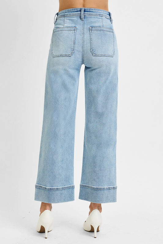Light Wash High Rise Crop Wide Jeans