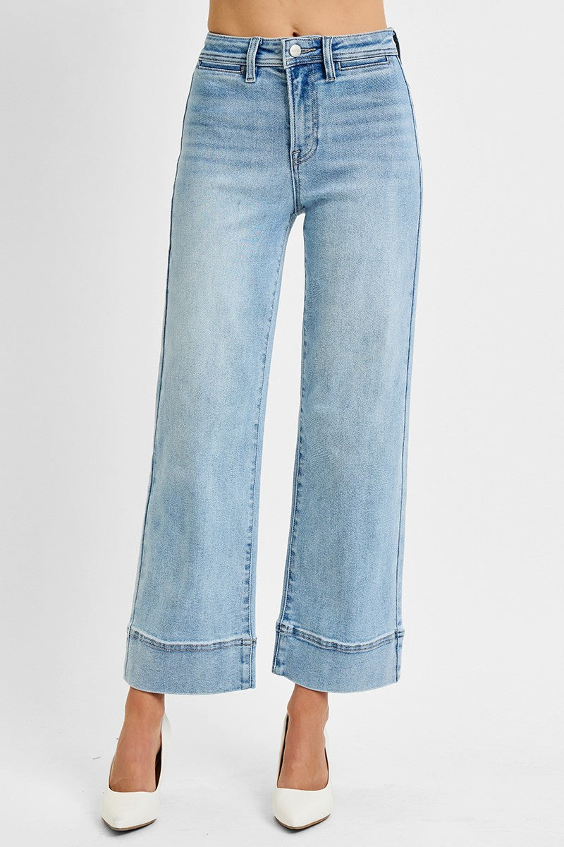 Light Wash High Rise Crop Wide Jeans