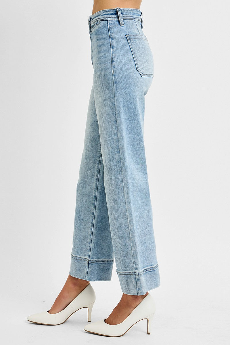 Light Wash High Rise Crop Wide Jeans