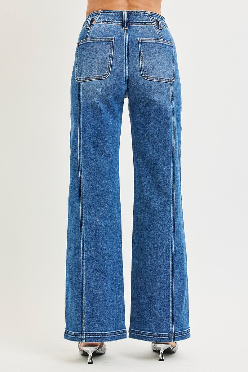 High Rise Wide Jeans Front & Back Curved Seam