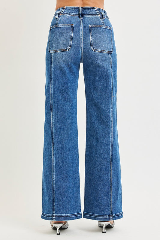 High Rise Wide Jeans Front & Back Curved Seam