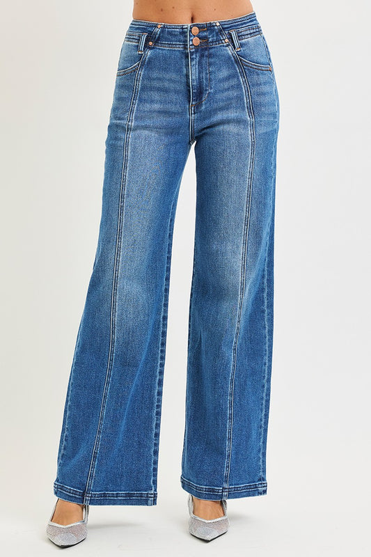High Rise Wide Jeans Front & Back Curved Seam