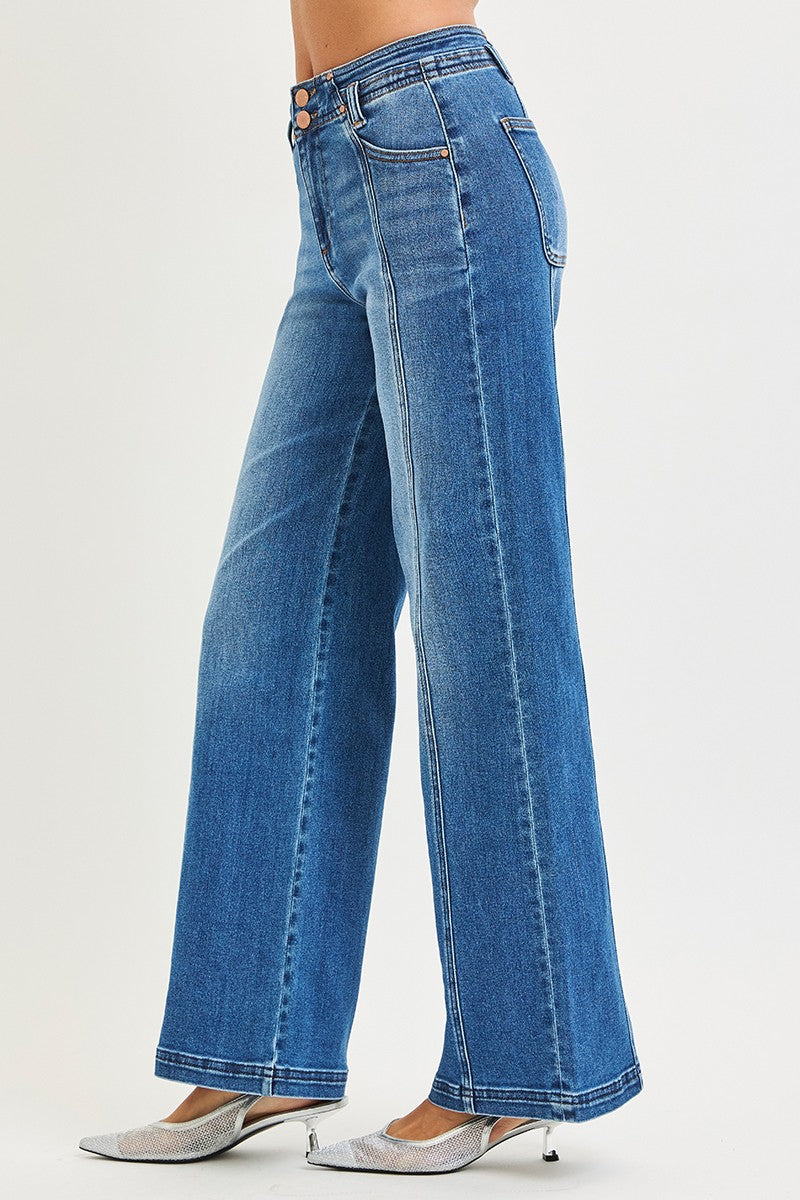 High Rise Wide Jeans Front & Back Curved Seam