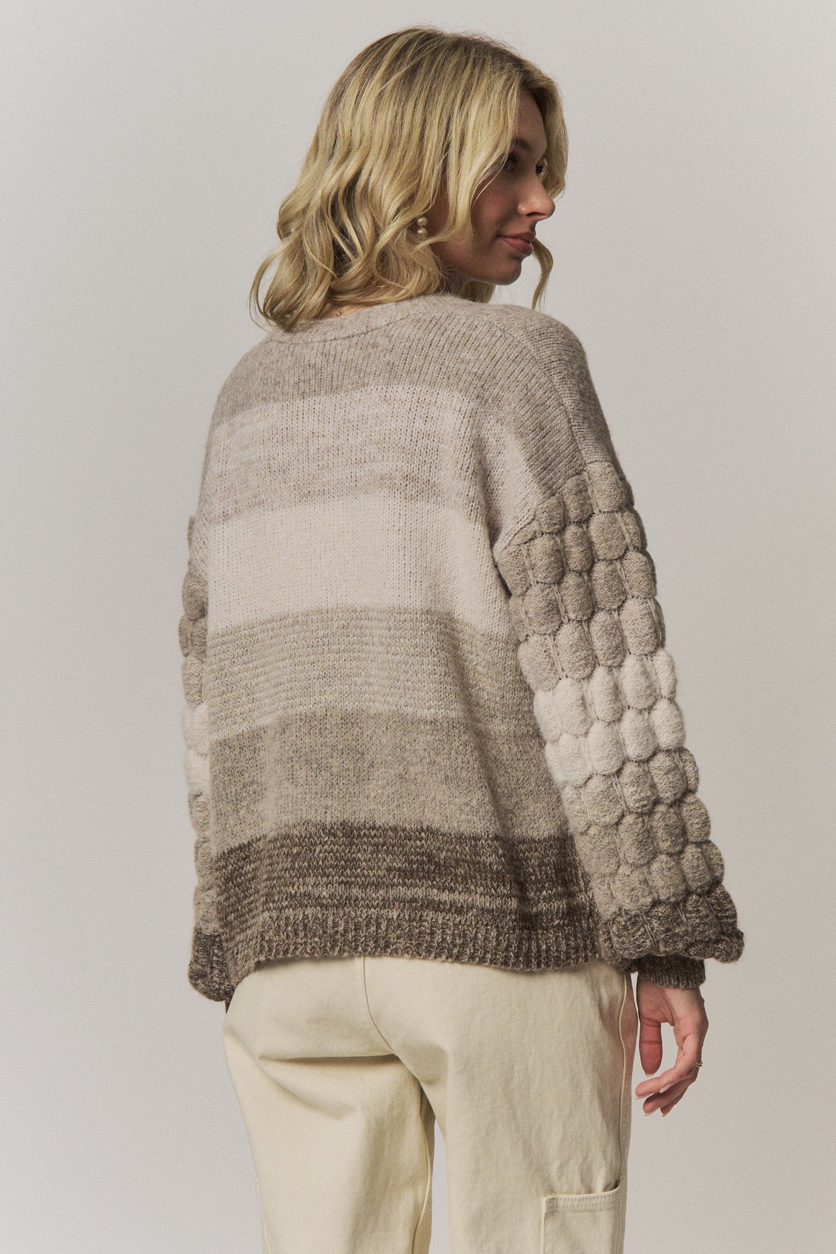 Button Down Bubble Sleeve Knit Cardigan