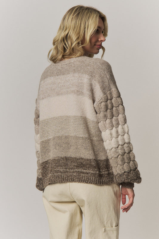 Button Down Bubble Sleeve Knit Cardigan