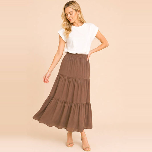 Solid Tiered Maxi Skirt