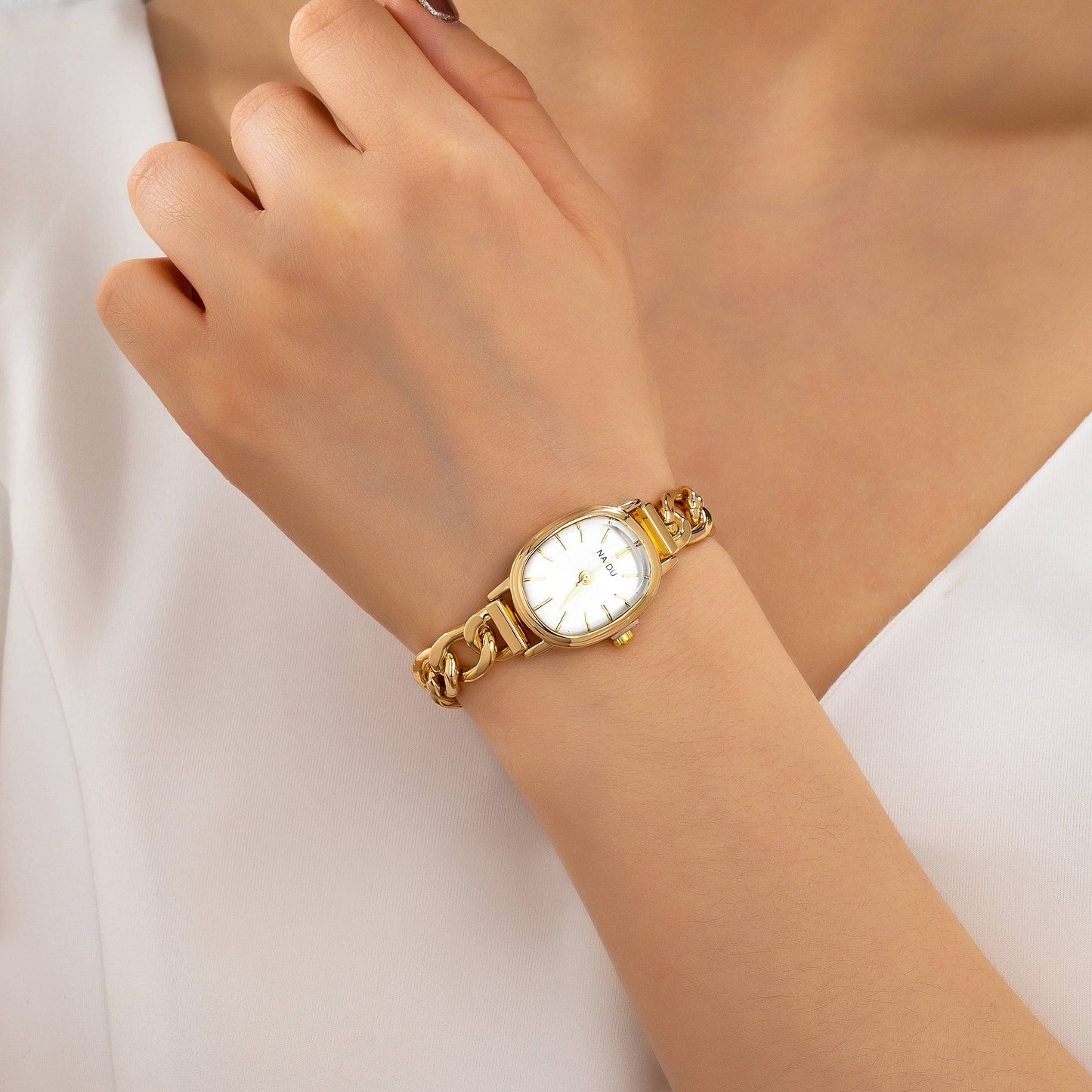 Link Watch Bracelet - Gold/White