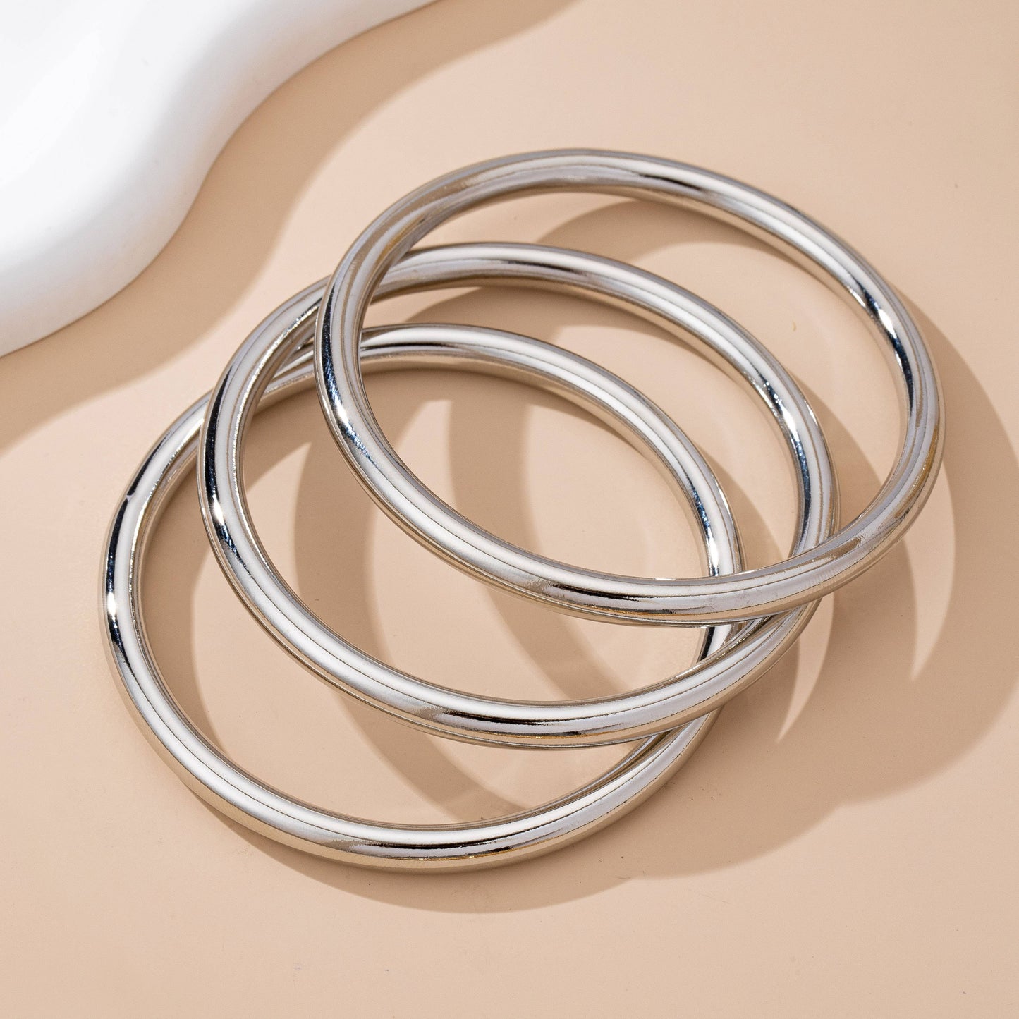 Chunky Triple Tube Bangle Set - Silver