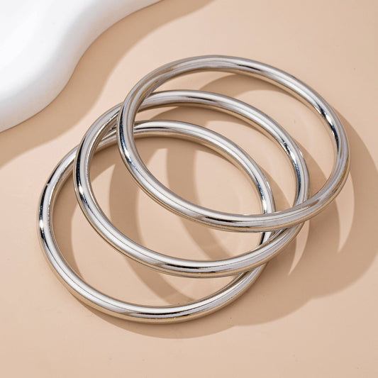 Chunky Triple Tube Bangle Set - Silver