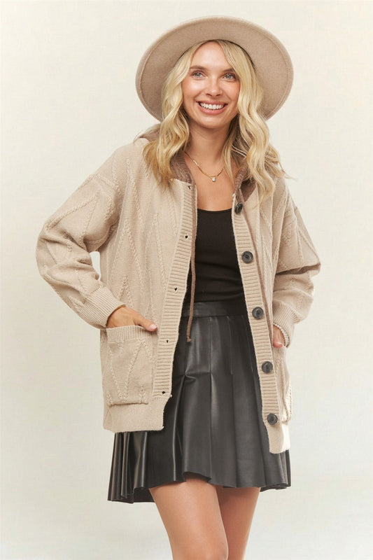 Knit Sweater Cardigan with Hoodie
