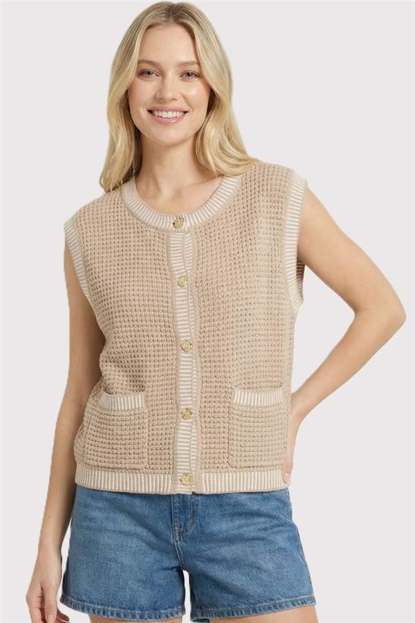 Tan Button Down Cardigan Vest