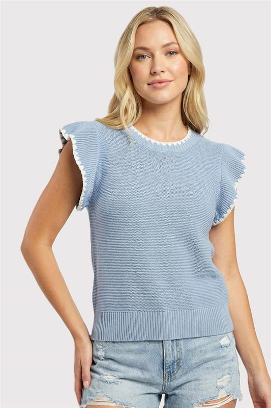 Ruffled Shortsleeve Sweater Top