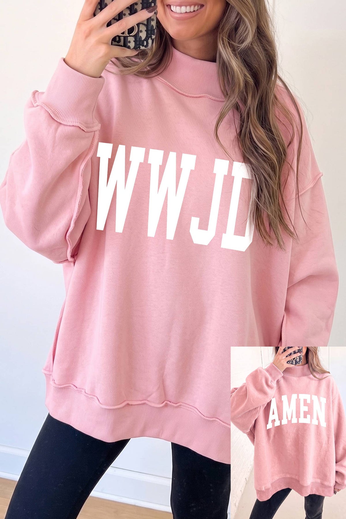 WWJD/ AMEN Reversible Mock Neck Sweatshirt