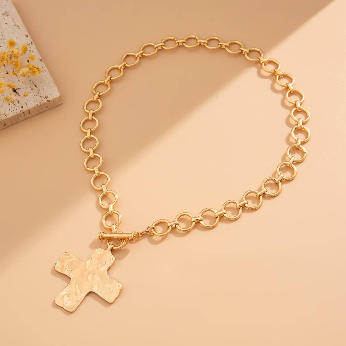 Chunky Cross Necklace - Gold