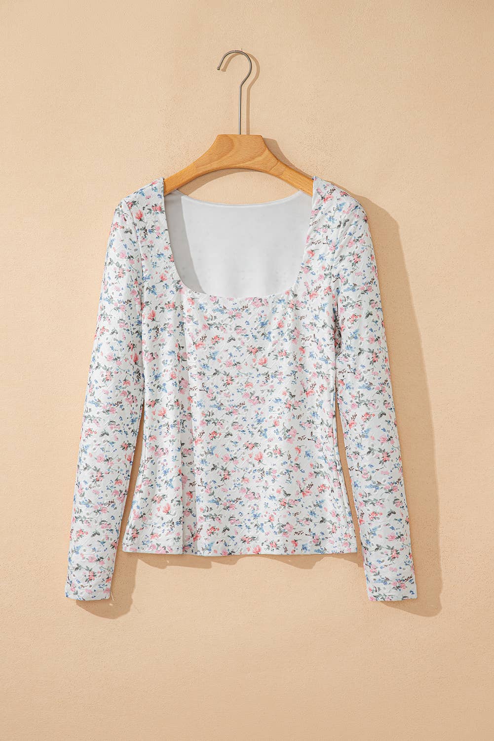 Floral Print Square Neck Long Sleeve Top
