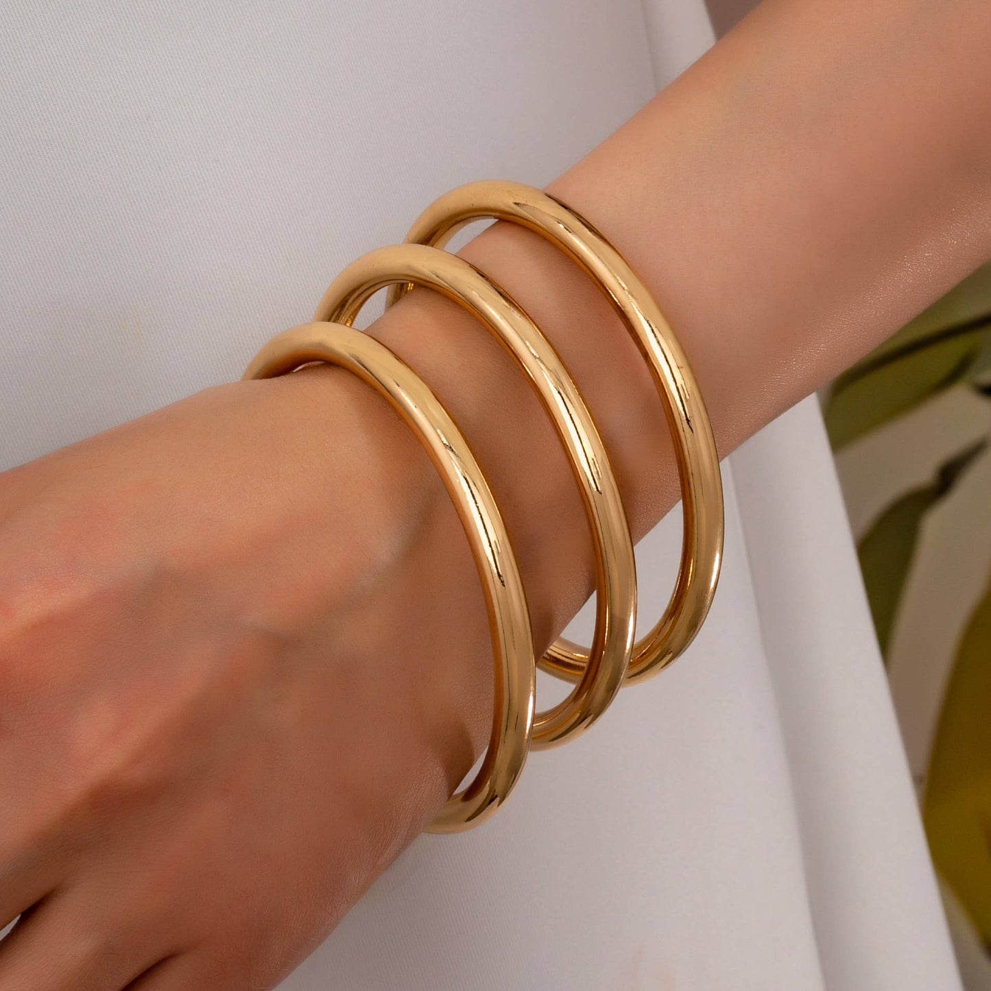 Chunky Triple Tube Bangle Set - Gold